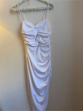 Abercrombie & Fitch White Ruched Midi Slip Dress